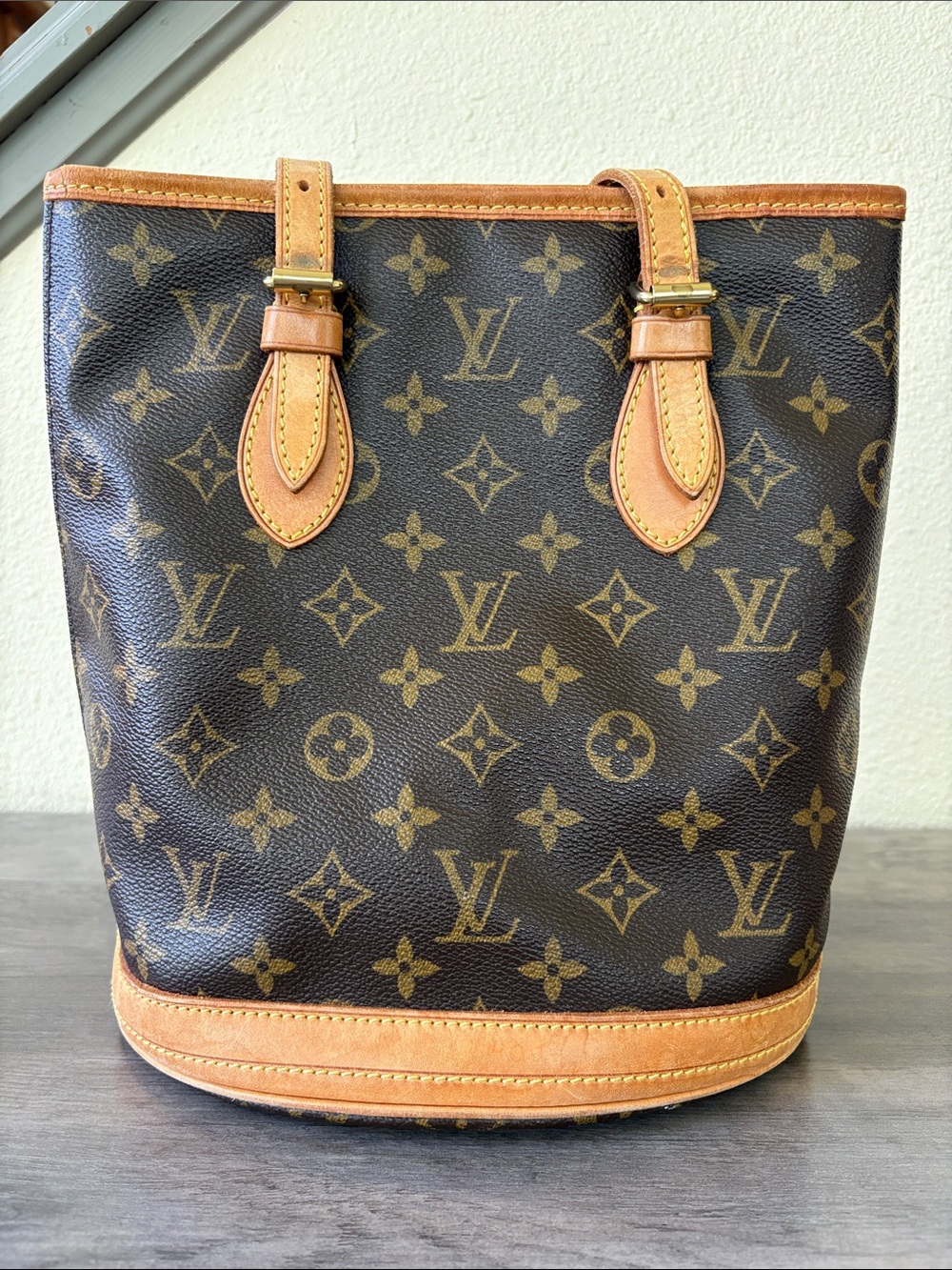 Authentic Vintage Louis Vuitton Petit Monogram Bucket PM Leather Brown Tote Bag - Picture 12 of 17